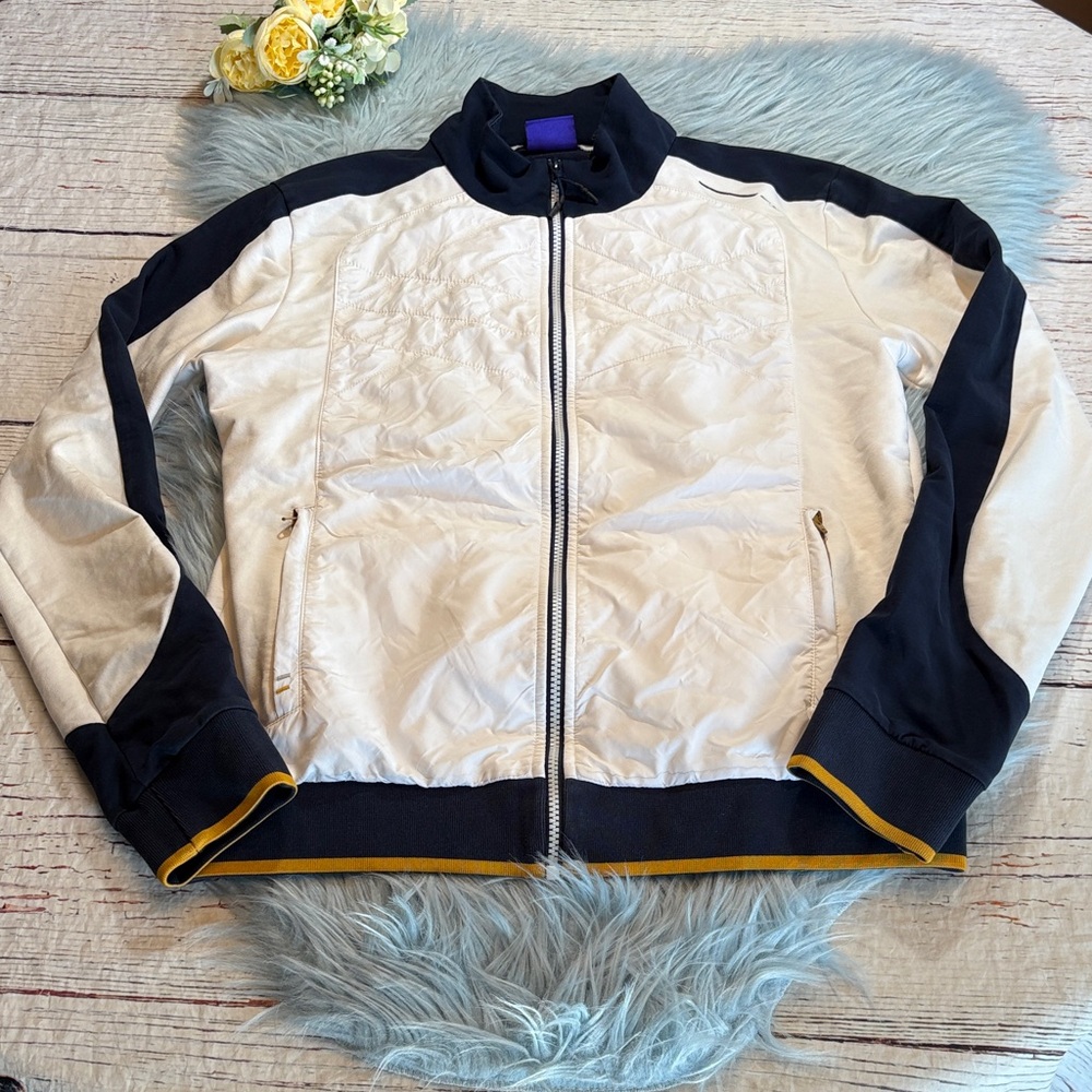 Blicee White Navy Contrast Zip Up Track Jacket sz M